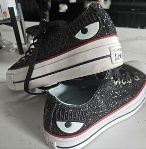 Converse Chiara Ferrogni Black Glitter Platform Sneakers. Womens Size 8
